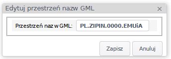 Widok okna edycji przestrzeni nazw GML