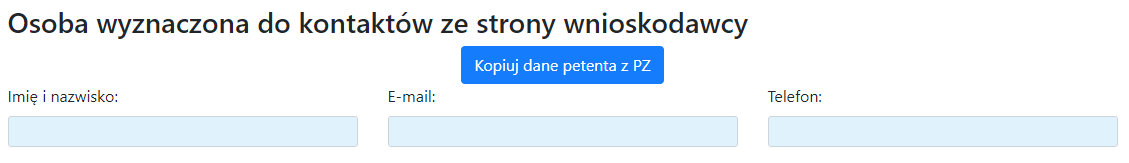 Widok opcji osoby wyznaczonej do kontaktów ze strony wnioskodawcy