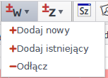 Widok opcji rozwijalnej po najechaniu na ikonę czarnej litery W z czerwonym znakiem plus/minus